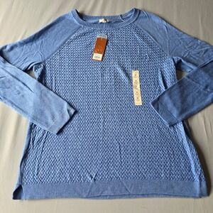 Sonoma Crew Neck womens medium Long Sleeve Sweater  Blue Basket Stitch Knit warm